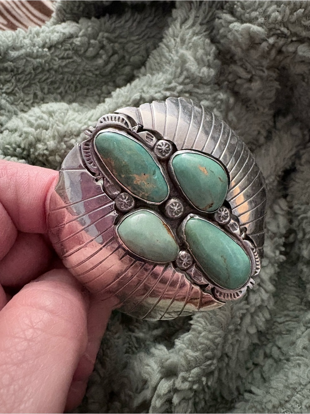 Sterling Silver Turquoise Four-Stone Cuff Bracelet - Green Turquoise